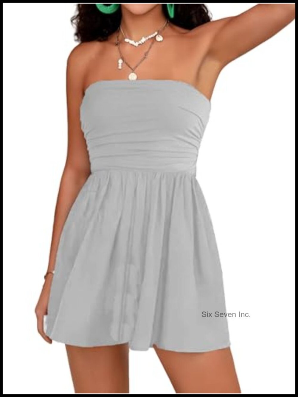 Women Strapless Tube Top Romper Shorts Jumpsuit with Pockets